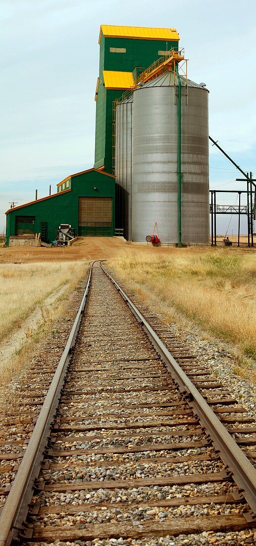 Grain silos and railway track