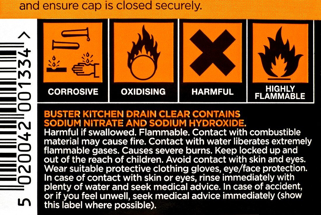 Drain cleaner hazard warning notices