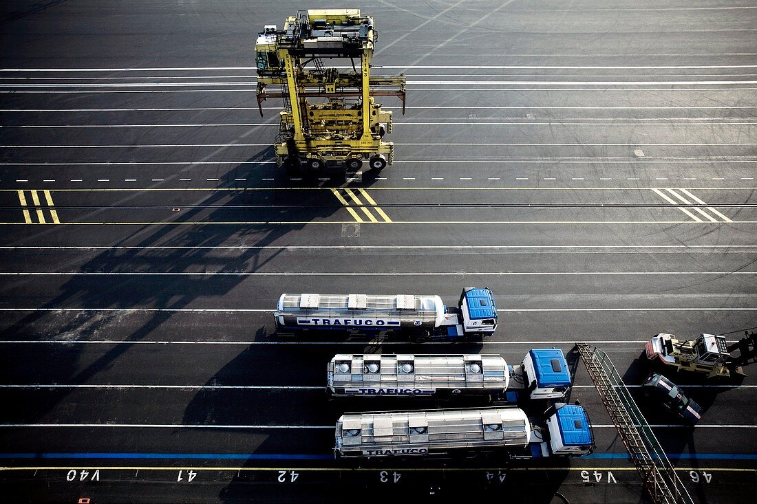 Road tankers in a port,Belgium