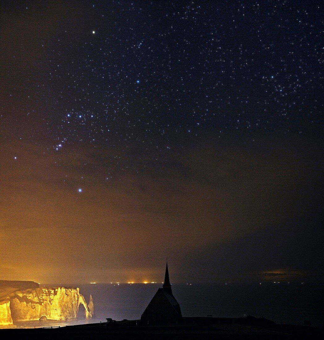 Night sky over the Normandy coast,France