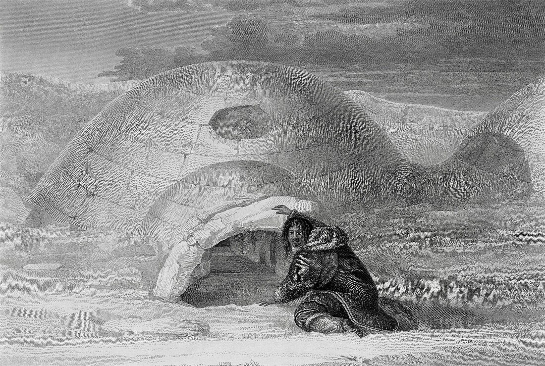 Entering an igloo,19th century artwork