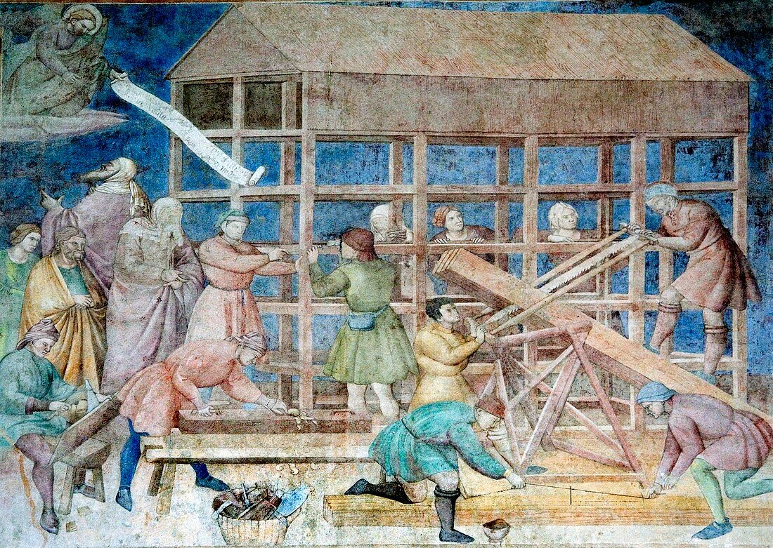 Building Noah's Ark,14th century fresco
