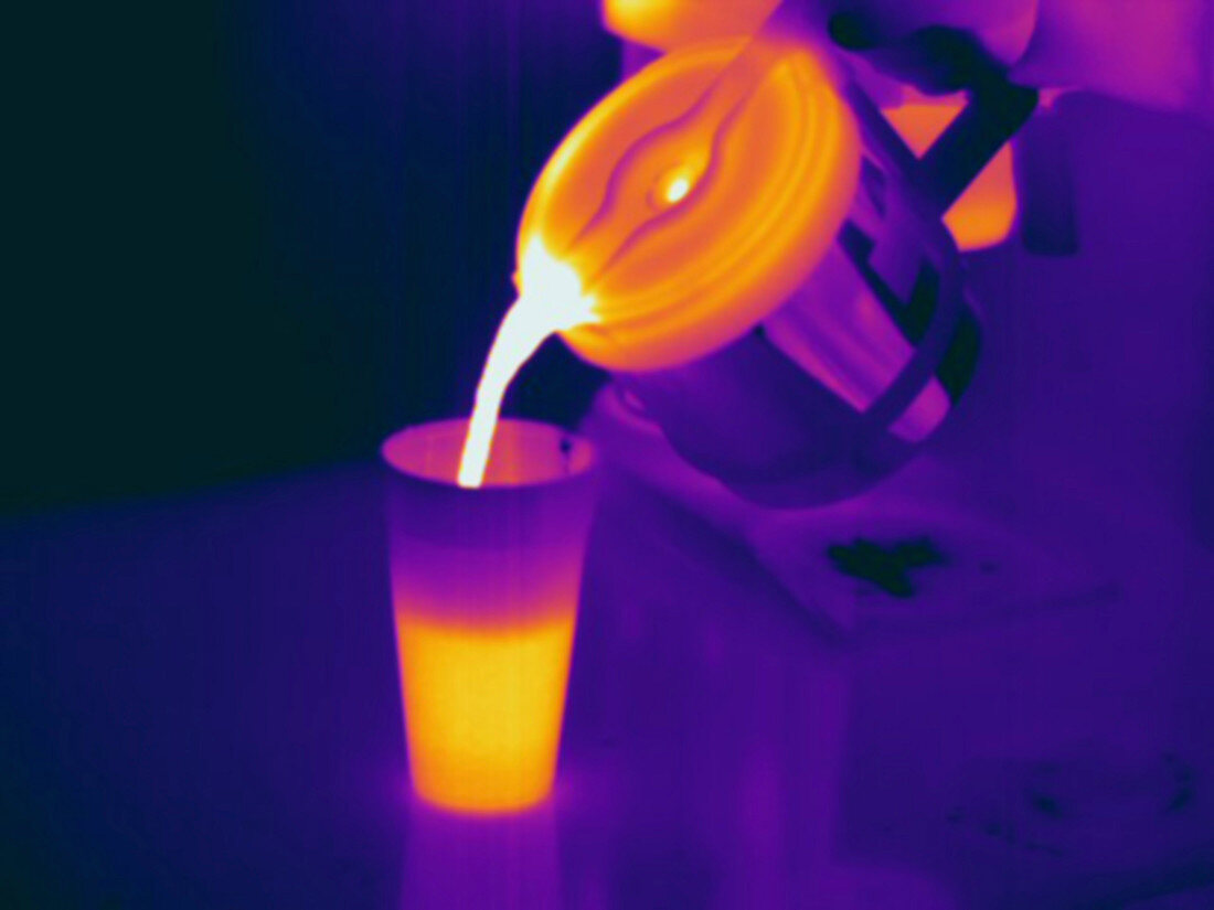 Thermogram,pouring hot coffee into cup