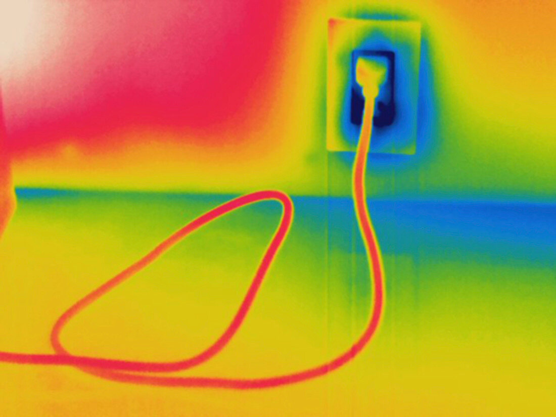 Thermogram electrical outlet in use