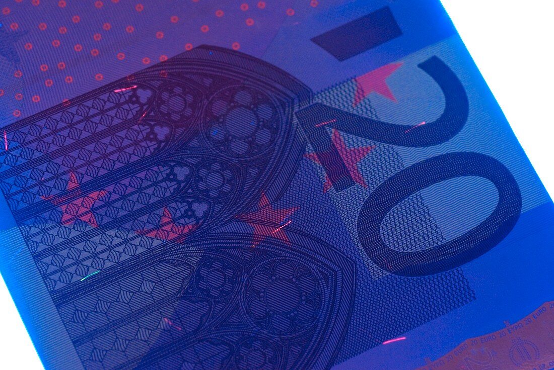 Euro banknote in UV light