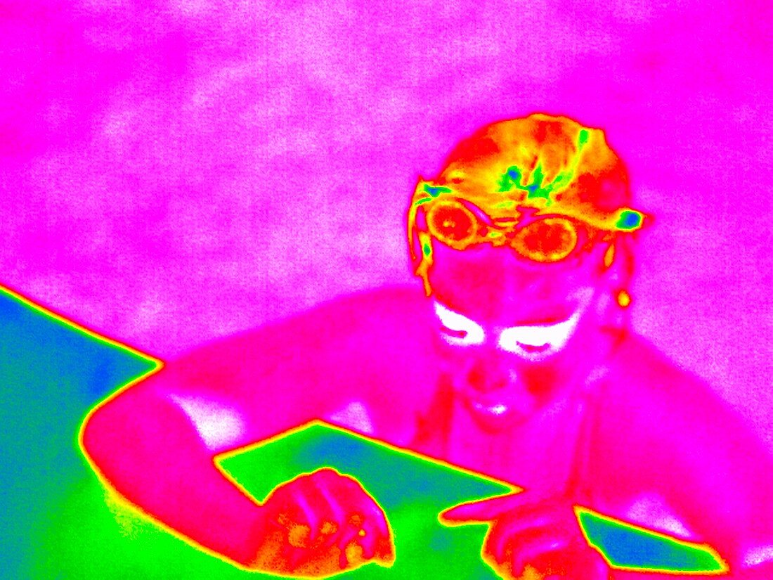 Swimmer in a heated pool,thermogram
