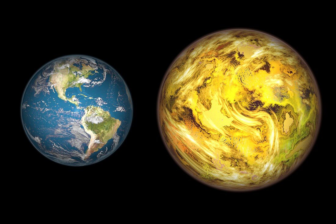 Gliese 581 c and Earth compared,artwork