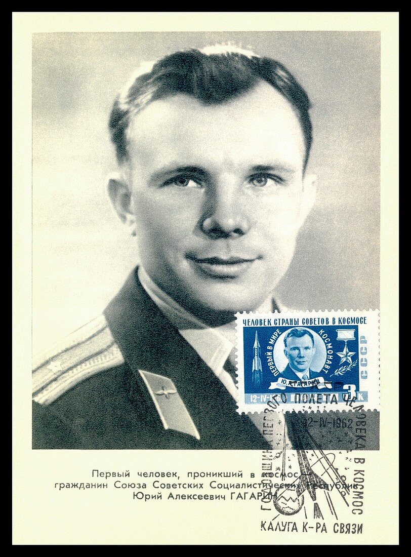 Yuri Gagarin,portrait and postage stamp