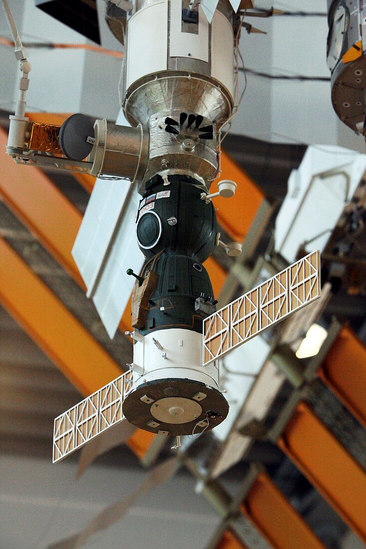 Model of a Soyuz TMA docked to the ISS