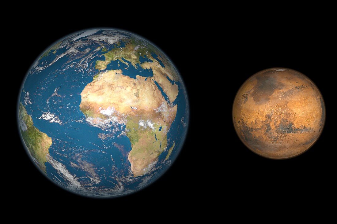 Mars and Earth compared,artwork