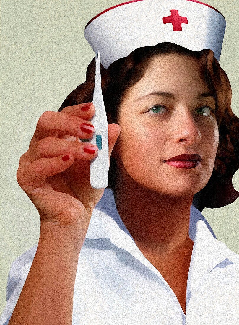 Nurse holding a thermometer,artwork