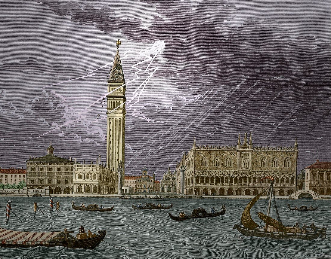 Lightning striking St,Mark's Tower 1745