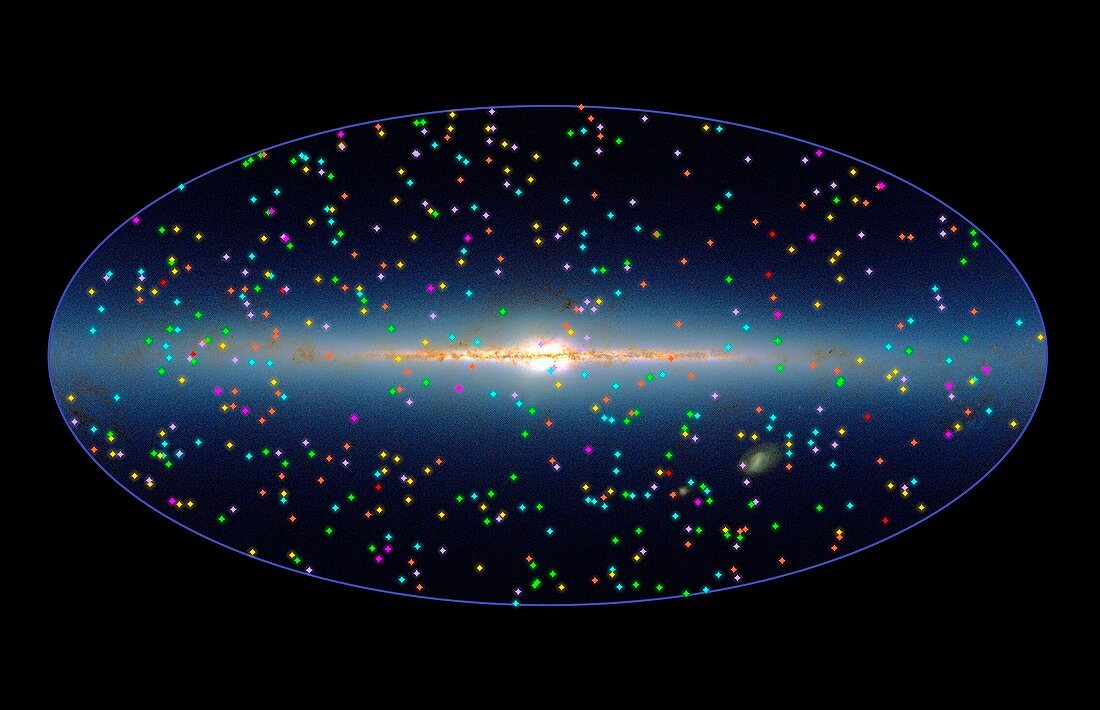 Swift mission gamma ray burst map,2010
