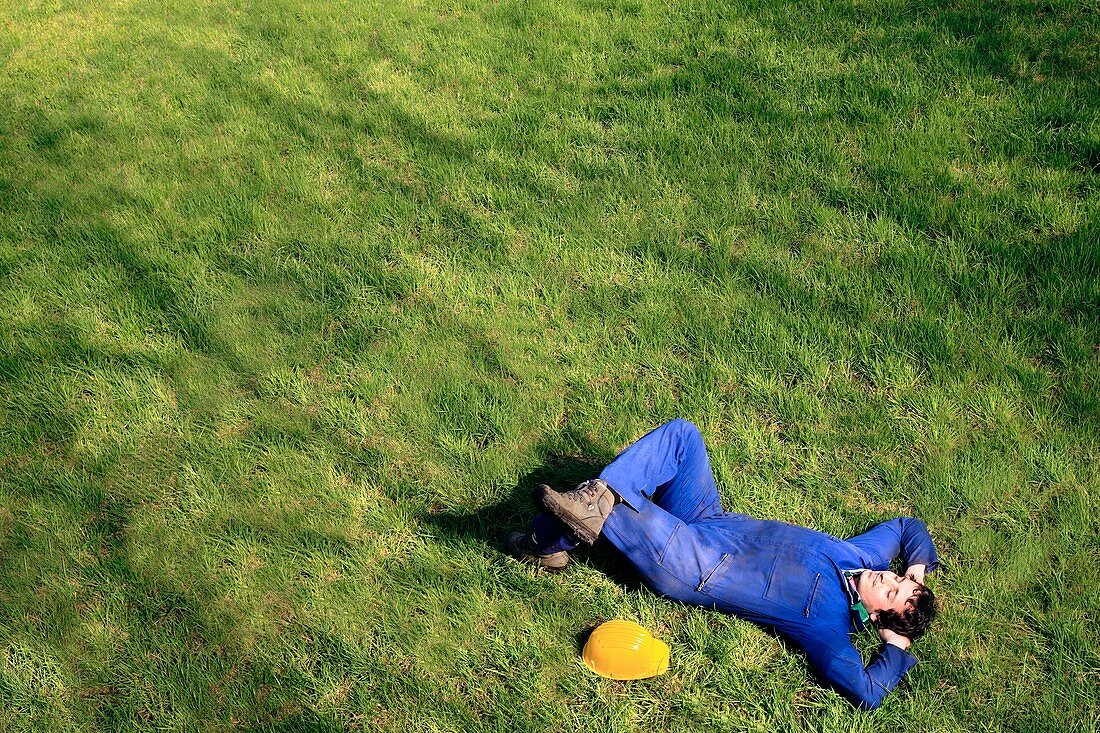 Construction worker relaxing