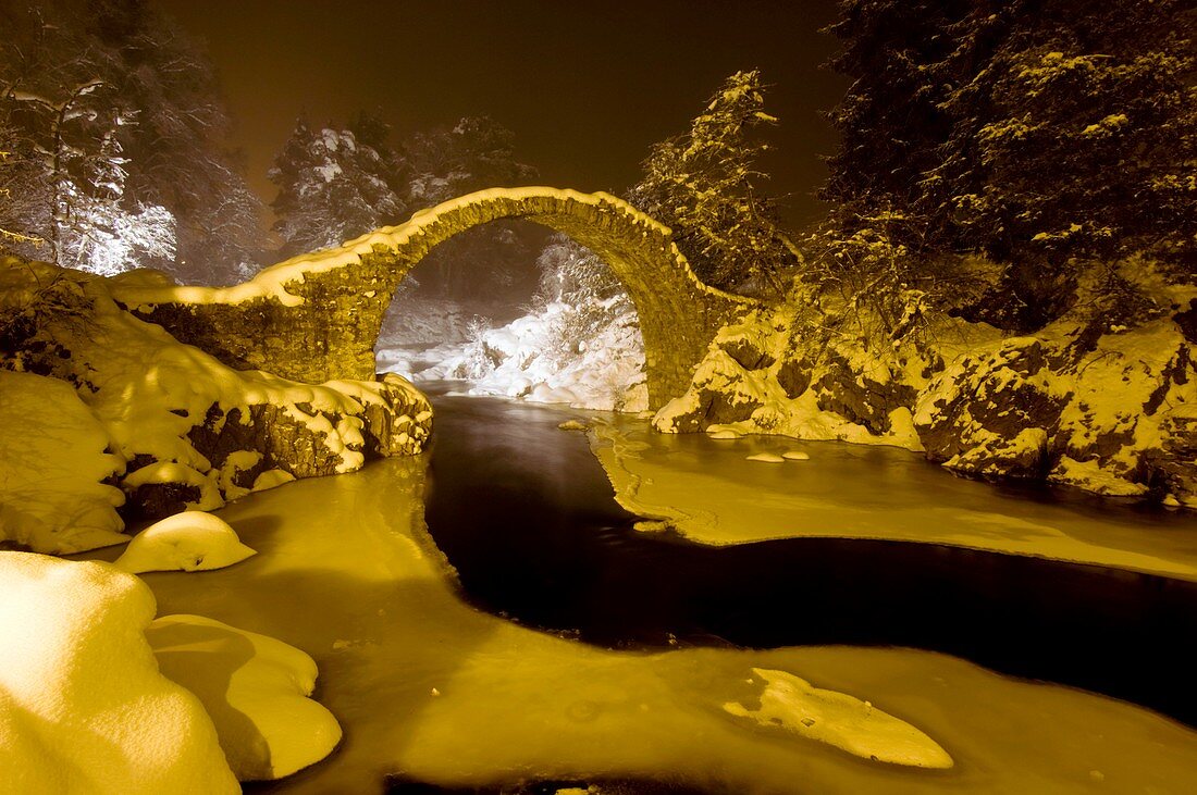 Carr Bridge at night in winter