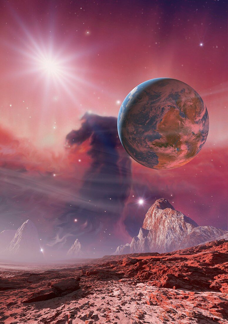 Earthlike planet in Orion Nebula,artwork
