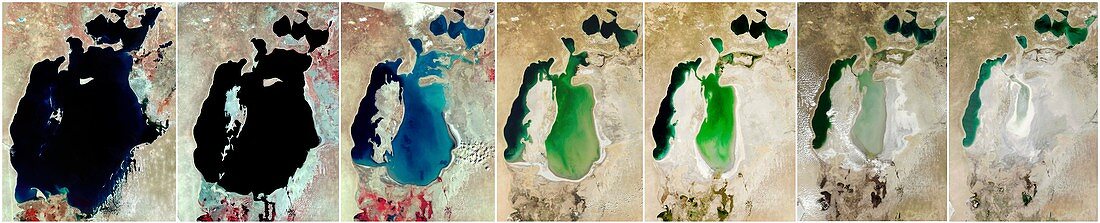 Aral sea,1973 - 2009,satellite image