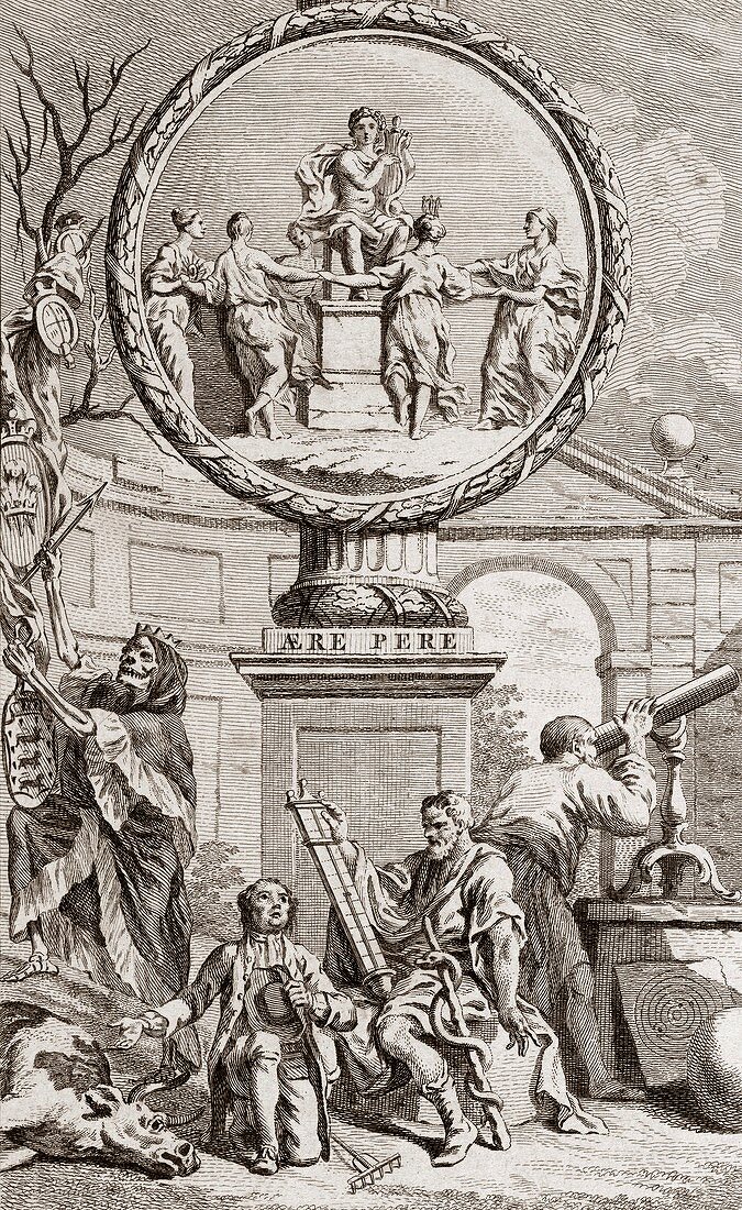 Engraving depicting discord and harmony