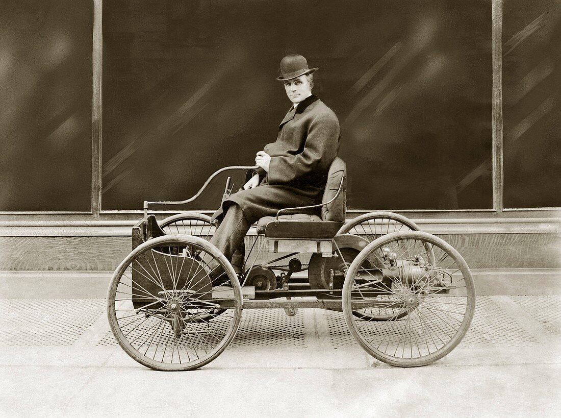 Ford in his 1896 Quadricycle