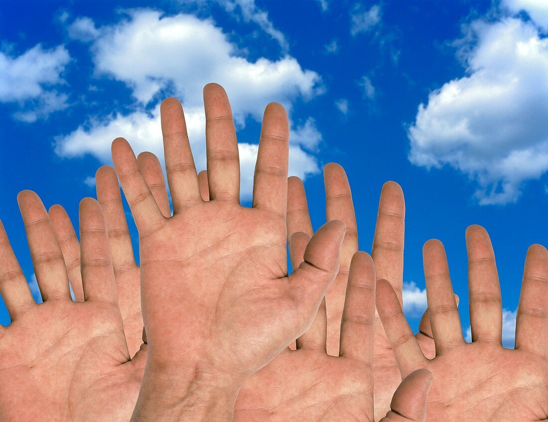 Human hands and the sky,conceptual image