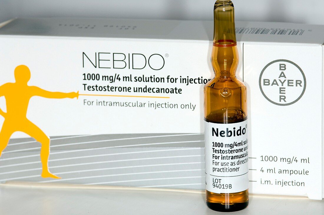 Ampoule of Nebido (testosterone) drug