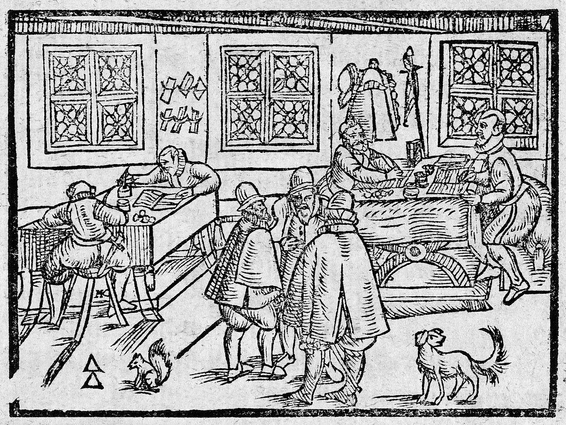 Woodcut of scribes at work