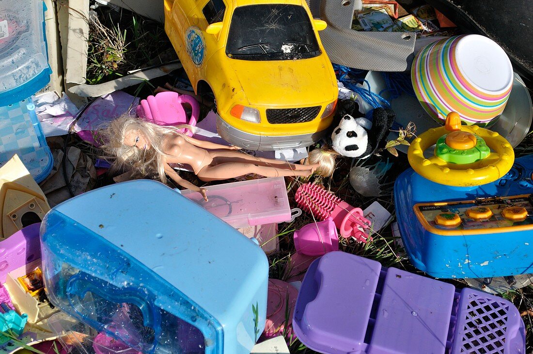 Dumped toys and plastic objects