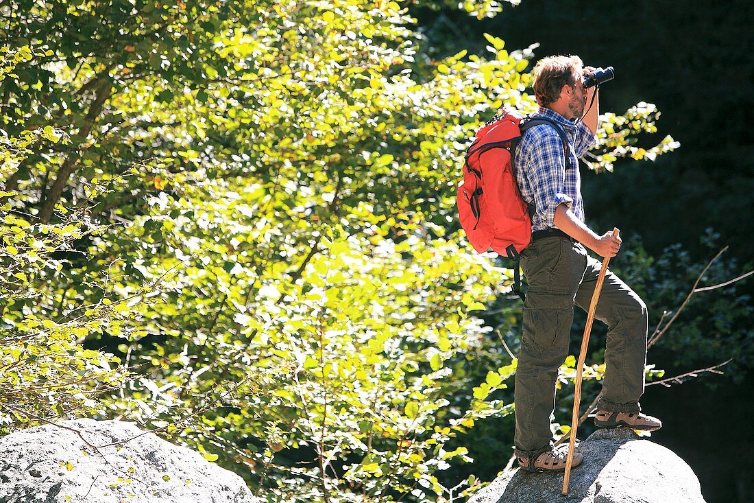 Man hiking in the sun