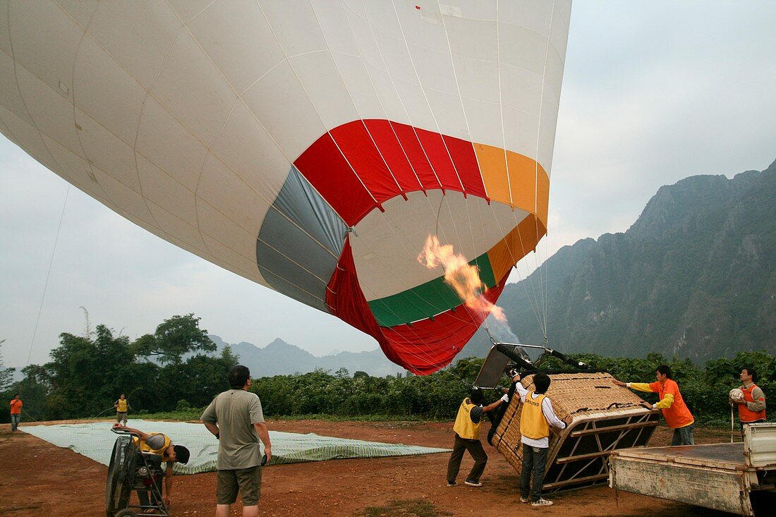 Launching a hot air balloon
