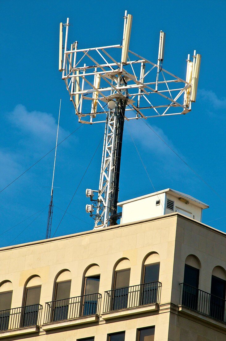 Mobile phone mast on a building