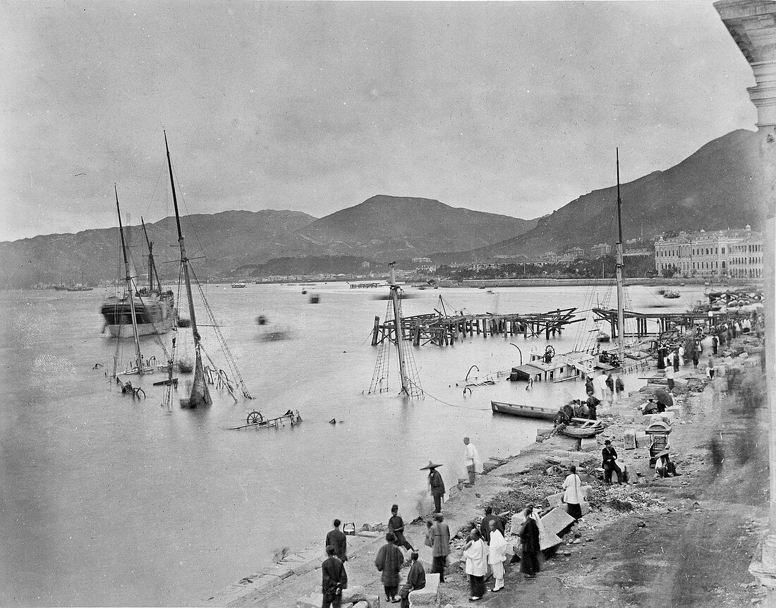 Typhoon damage,Hong Kong,19th century