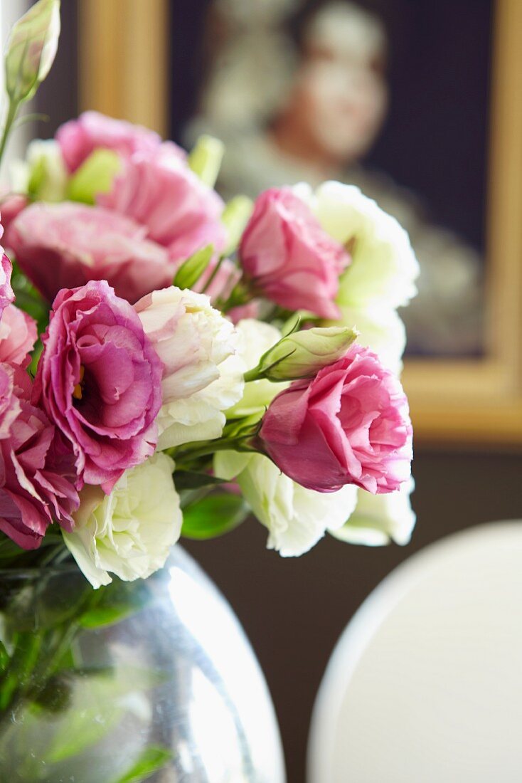 Bouquet of white and pink eustomas