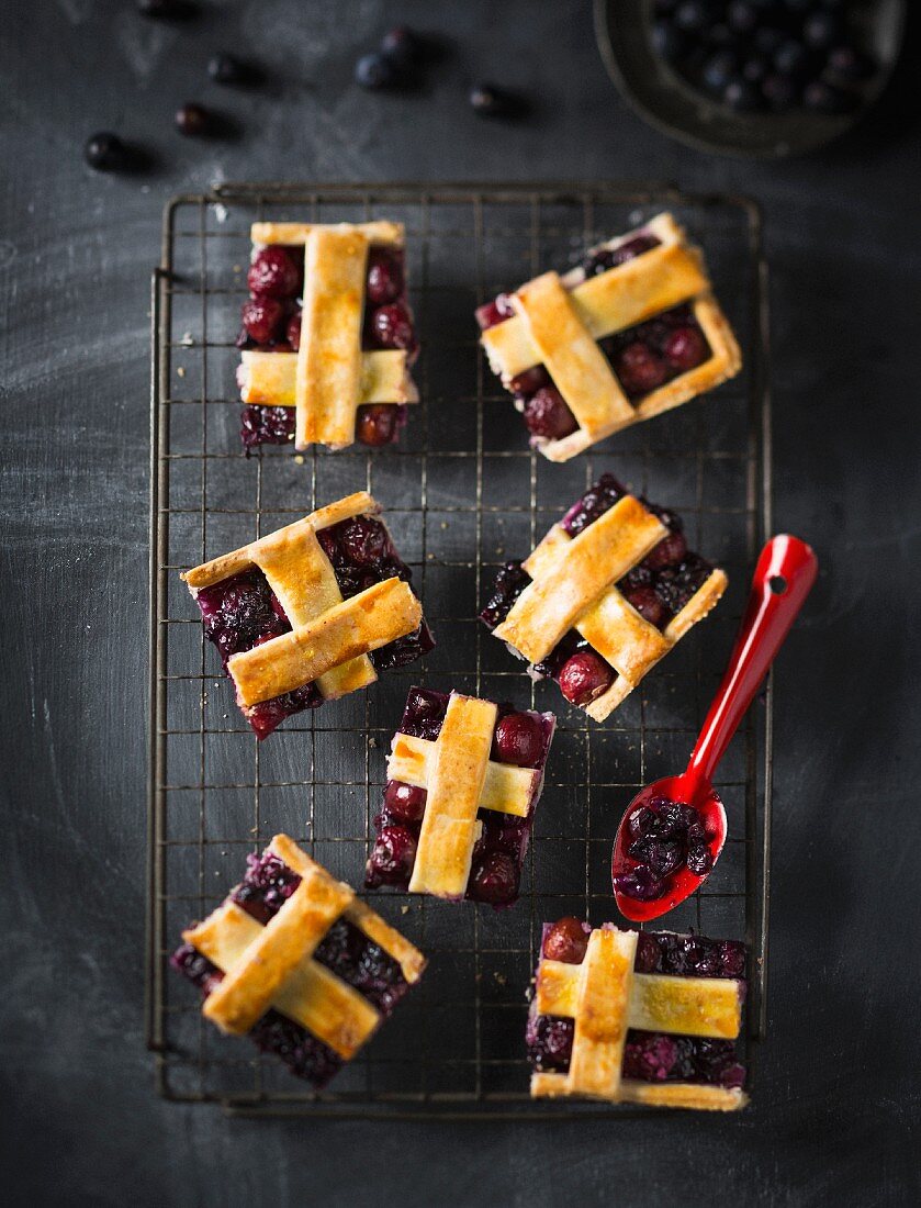 Blueberry and cherry lattice tart slices