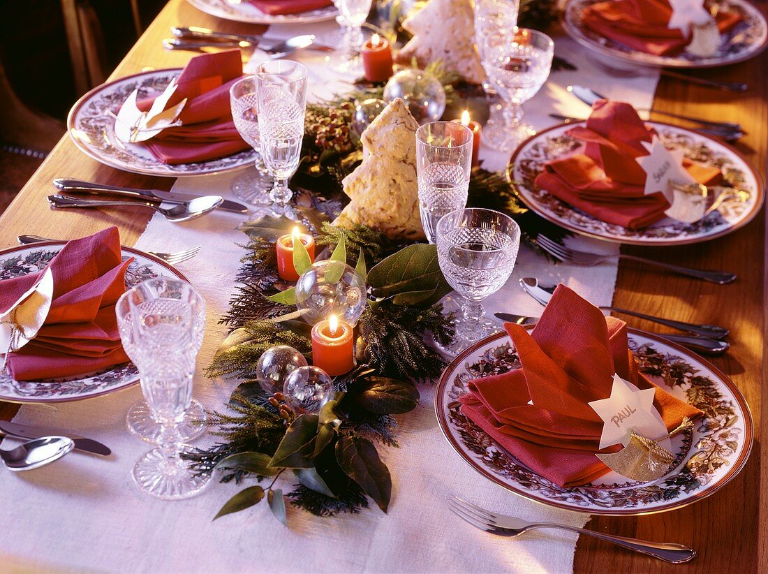 Festive Christmas Table Setting; Place Cards