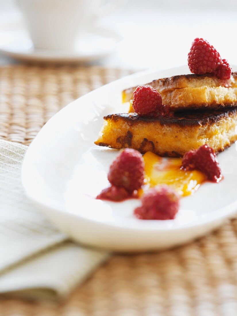 French toast with honey and raspberries