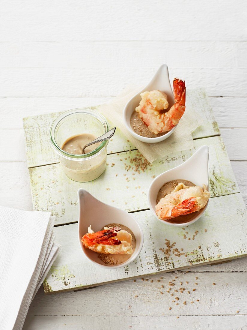 Prawn tempura with a soya dip