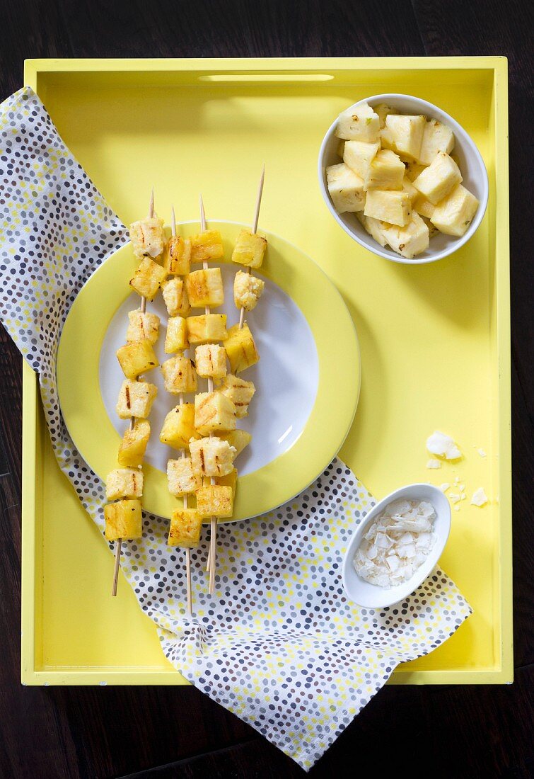 Grilled pineapple and polenta skewers