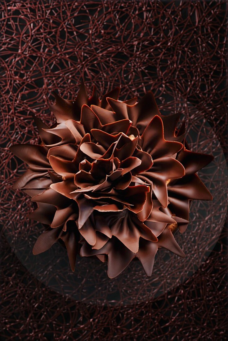 Schokoladenblume auf Schokoladengitter als Tortenverzierung