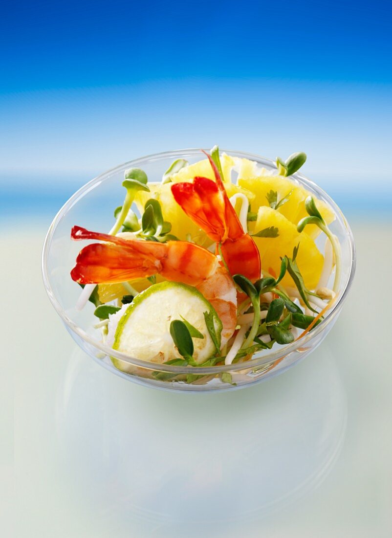 Prawn salad with pineapple and cress