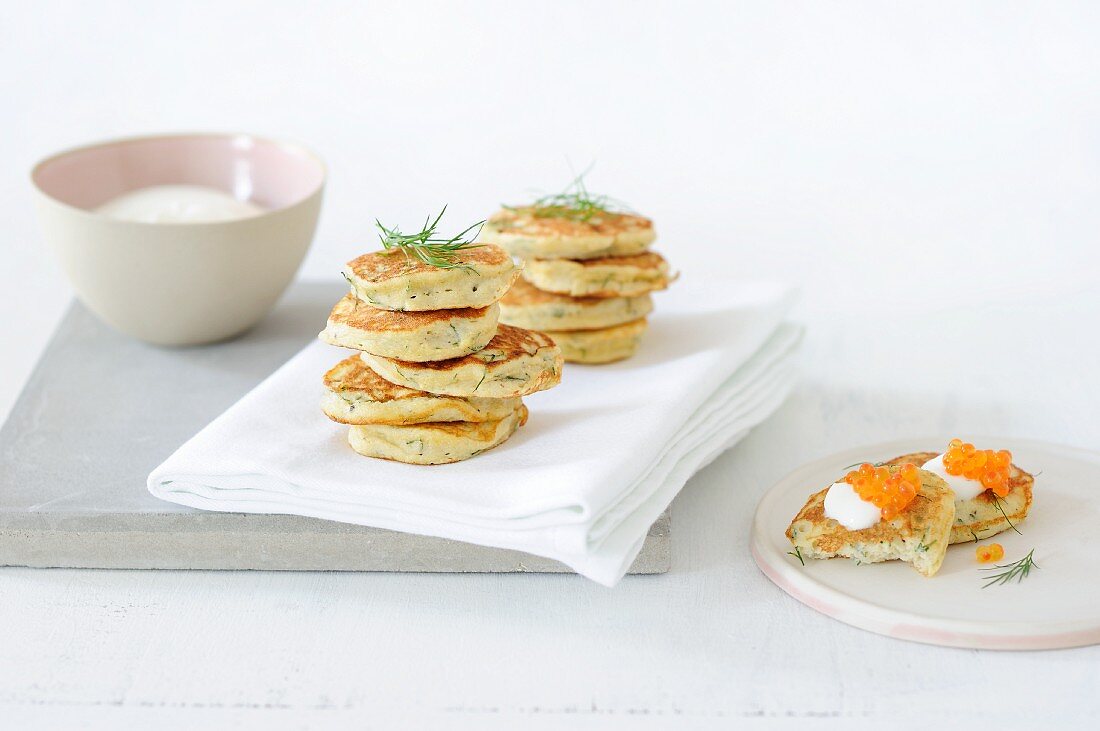 Potato cakes garnished with fennel leaves