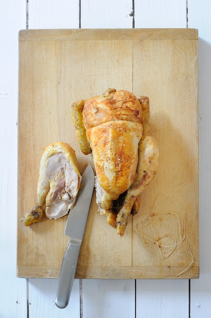 Roast chicken being carved