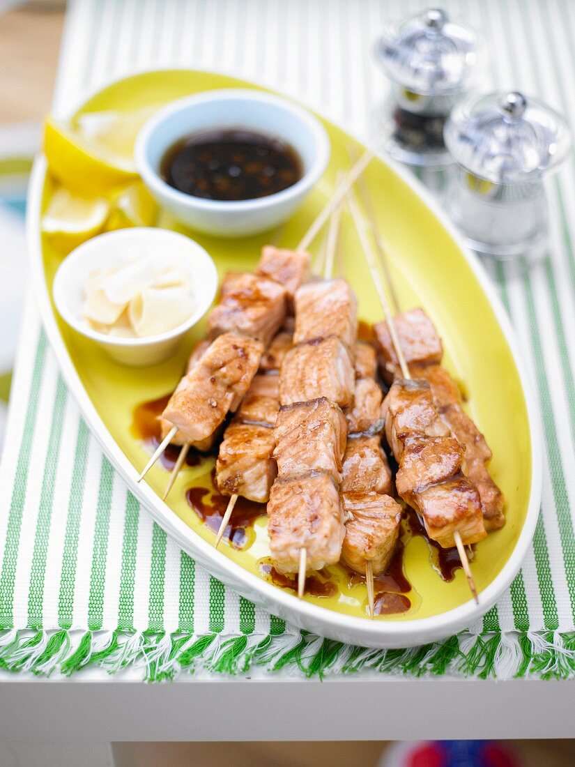 Teriyaki salmon skewers