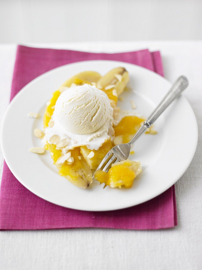 Banana desert with vanilla ice cream