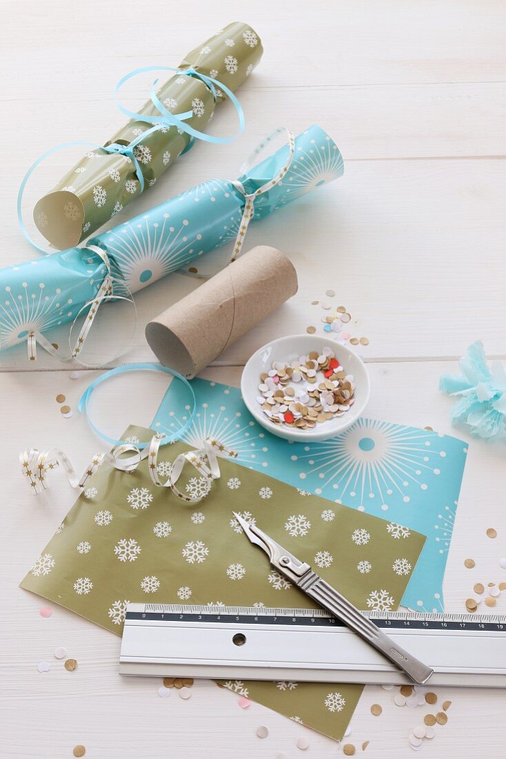 Hand-crafting Christmas crackers
