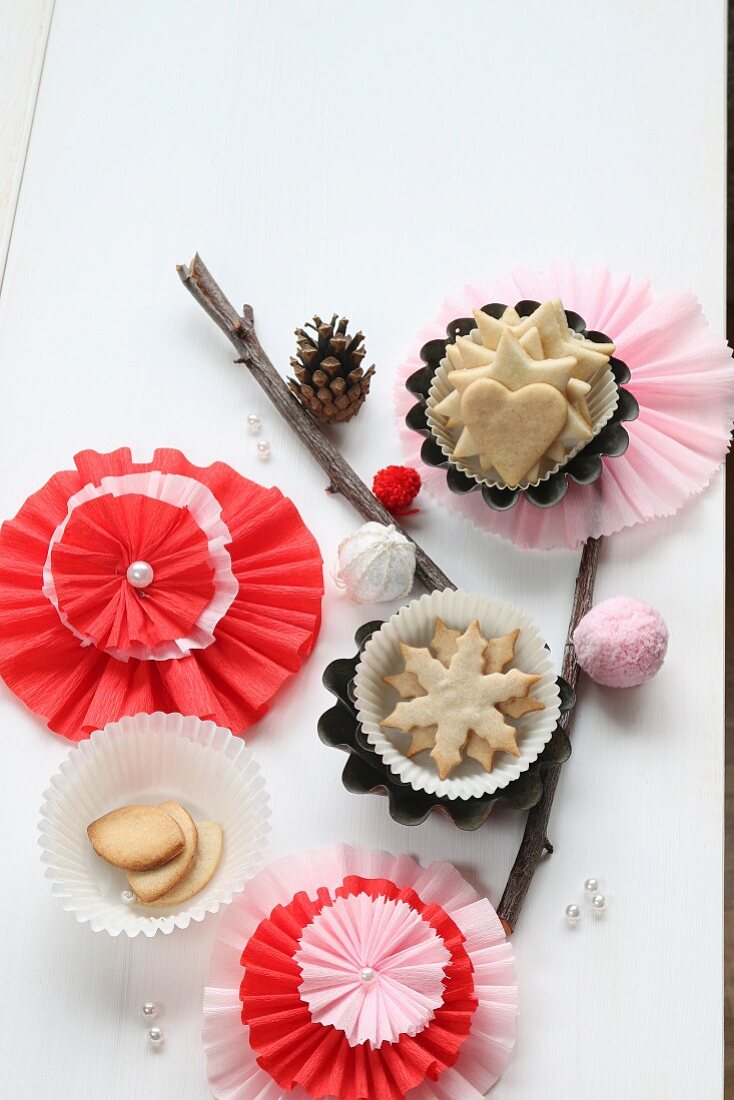 Paper Christmas decorations and Christmas biscuits