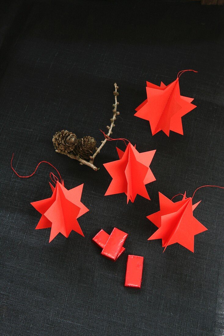 Hand-crafted, red paper stars