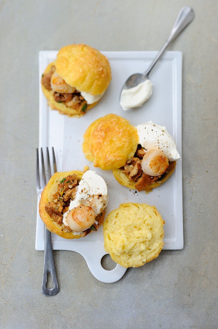 Gougeres with scallops