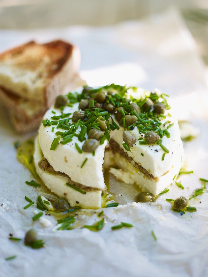 Goat's cheese filled with tapenade