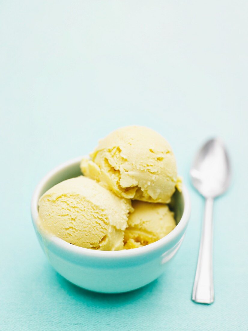 A bowl of homemade toffee ice cream