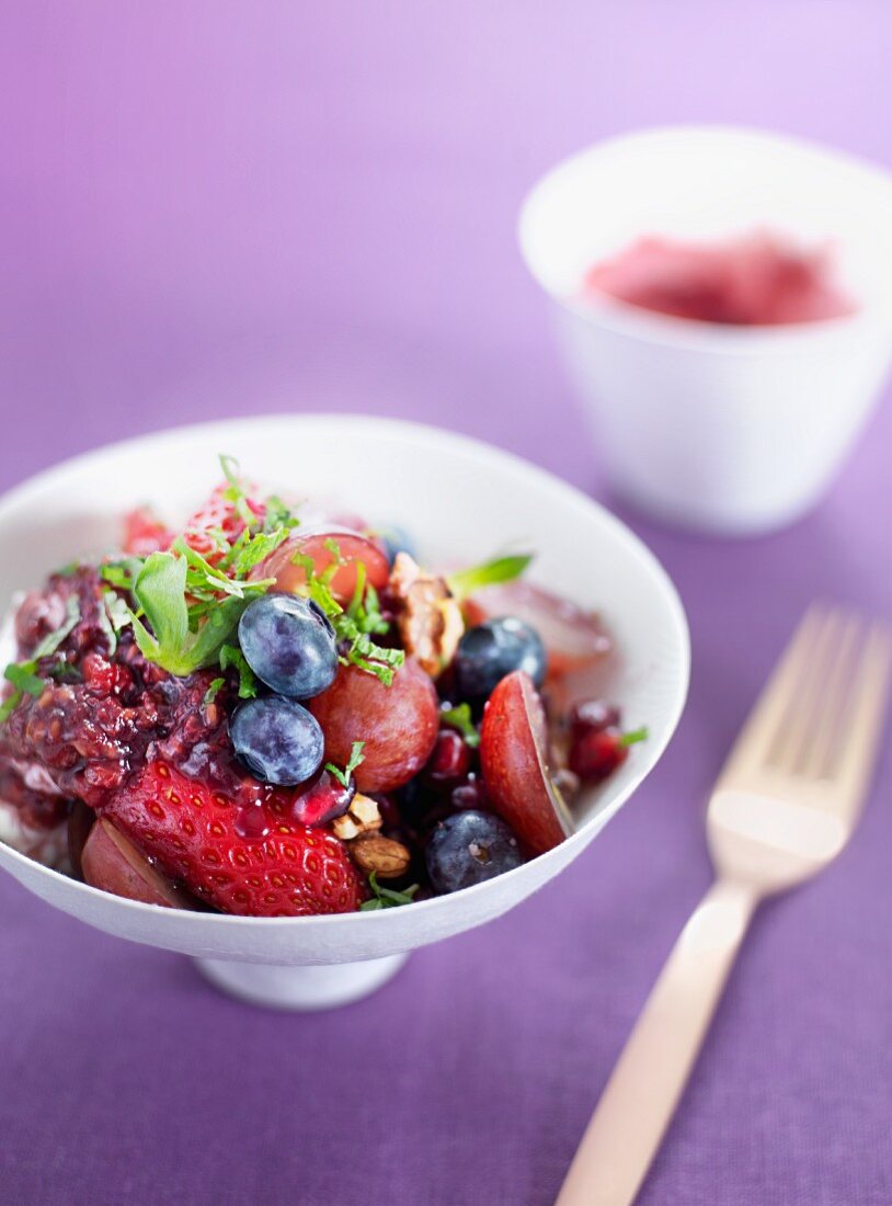 Fresh berry salad with nuts